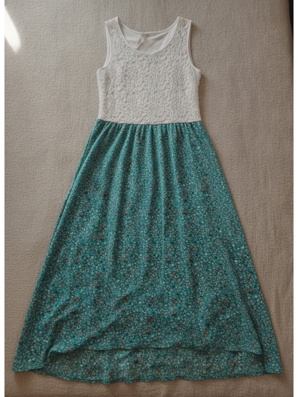 Andrea Missy White Lace Top Teal Floral High Low Midi Dress Size XL